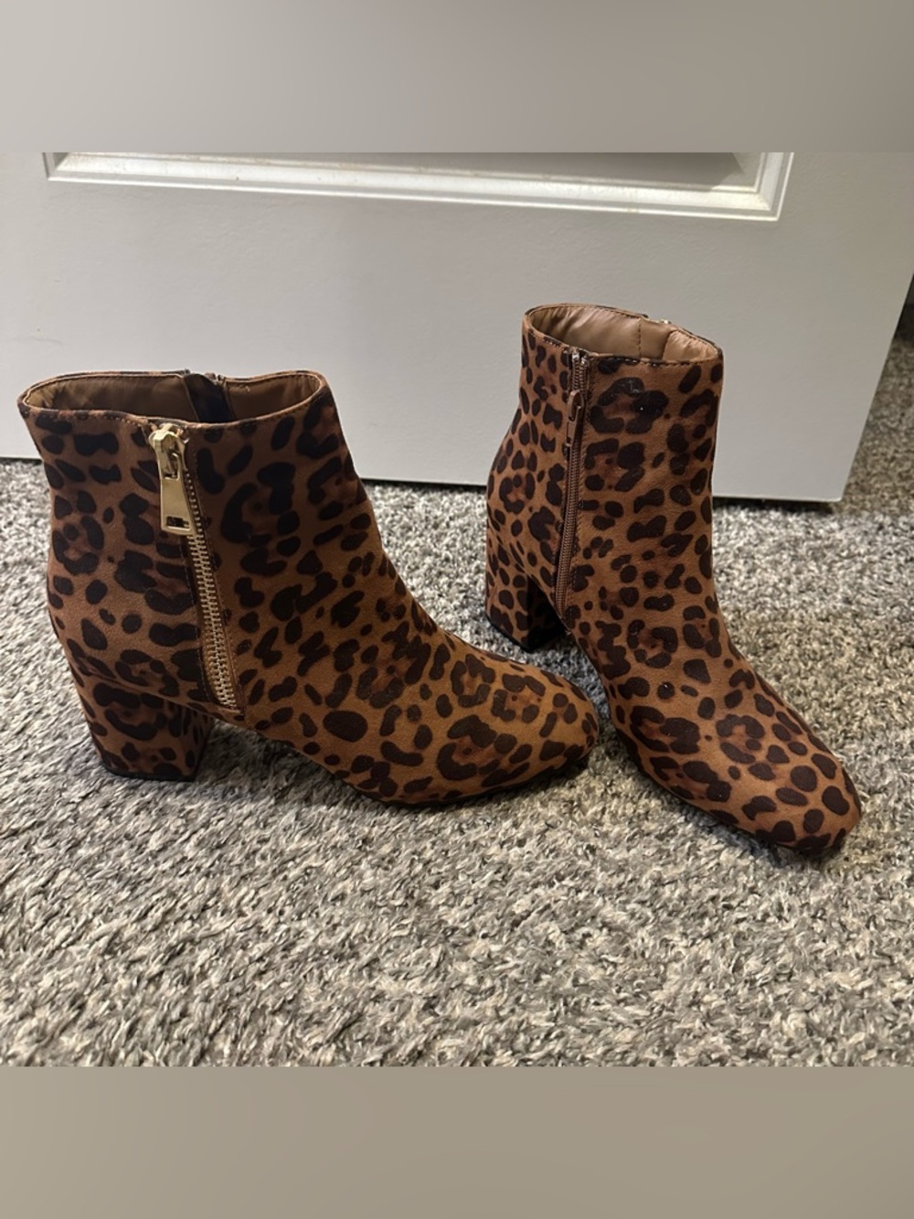Leopard Print Ankle Booties - Brown